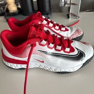Nike Red and White softball shoes